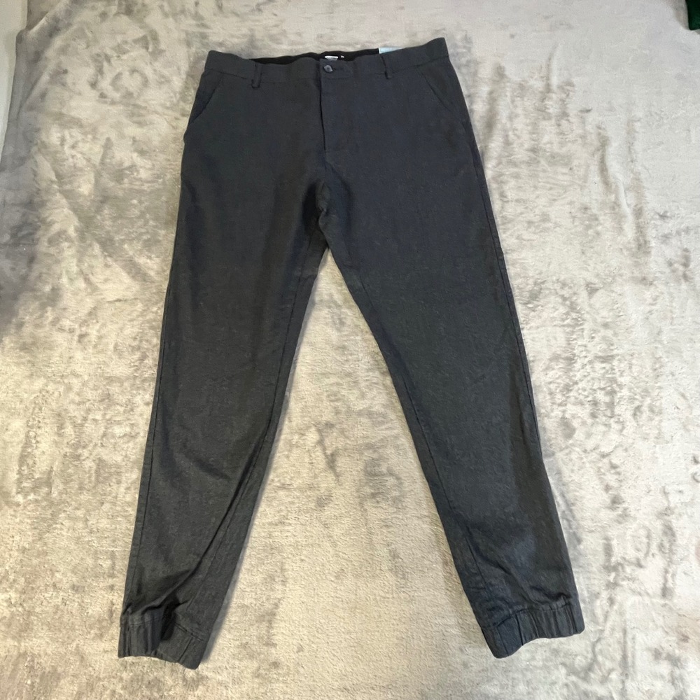 Old Navy Mens Jogger Pants 34 Gray‎ Herringbone Textured Cuffed Trousers New